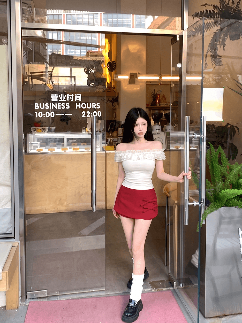 오프숄더 몸매 가꾸기 다용도 반팔 티셔츠 맨위 여성 나비 매듭 한 마디 슬림해 보이는 몸매 가꾸기 타이트 스커트 미니 스커트 상세 이미지 7