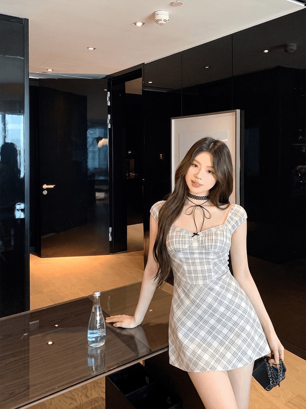 핫걸 체크무늬 여성 드레스 도파민 레이스 측면 순수한 욕망 튜브탑 슬립 드레스 이미지 4