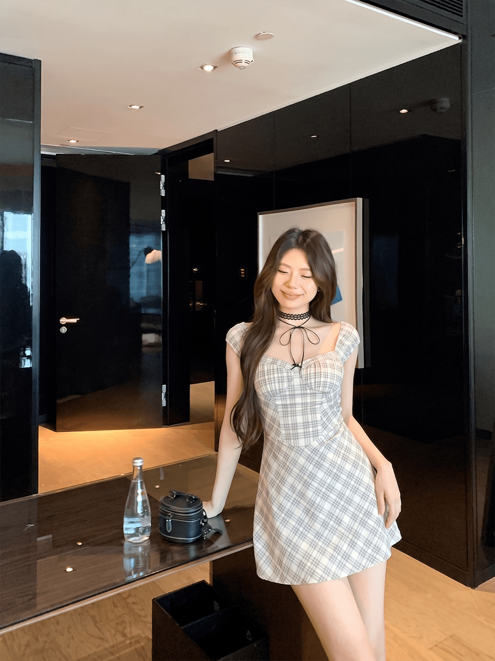핫걸 체크무늬 여성 드레스 도파민 레이스 측면 순수한 욕망 튜브탑 슬립 드레스 상세 이미지 6