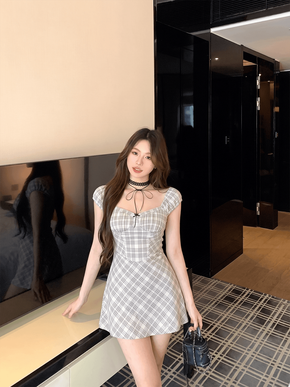 핫걸 체크무늬 여성 드레스 도파민 레이스 측면 순수한 욕망 튜브탑 슬립 드레스 상세 이미지 7
