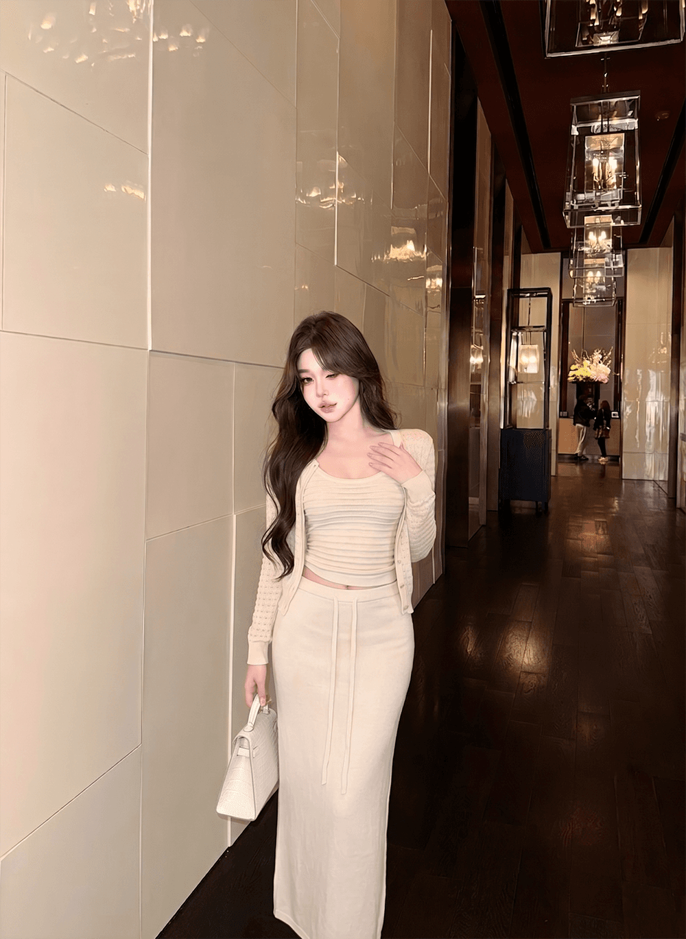 프로 피부 통기성 얼음 실행 차가운 센스 라이 경기 서울 오픈 가디건 슬립 반 스커트 세트 상세 이미지 5
