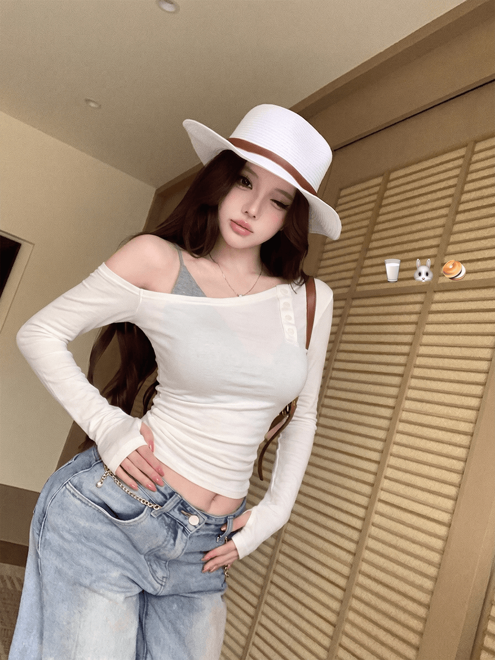비스듬한 어깨 티셔츠 여성 이른 가을 부드러운 맨위 인사이드 가져 가라. V넥 조끼 슬립 여성 순수한 욕망 분위기 센스 맨위 상세 이미지 1