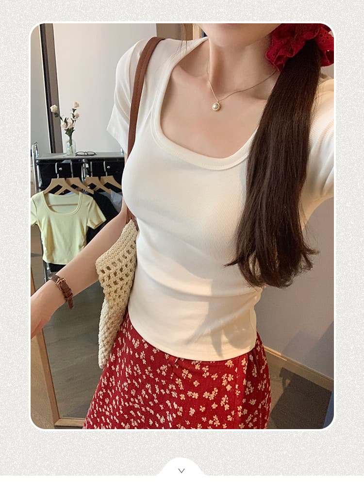 실행 금액 섹션 아니요 돌아 가기 실사 한 부서 미니멀리즘 캐주얼 섹션 u 칼라 긍정적 인 어깨 반팔 티셔츠 여성 2025 여름 새로운 상세 이미지 2