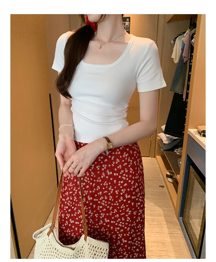 실행 금액 섹션 아니요 돌아 가기 실사 한 부서 미니멀리즘 캐주얼 섹션 u 칼라 긍정적 인 어깨 반팔 티셔츠 여성 2025 여름 새로운 상세 이미지 11
