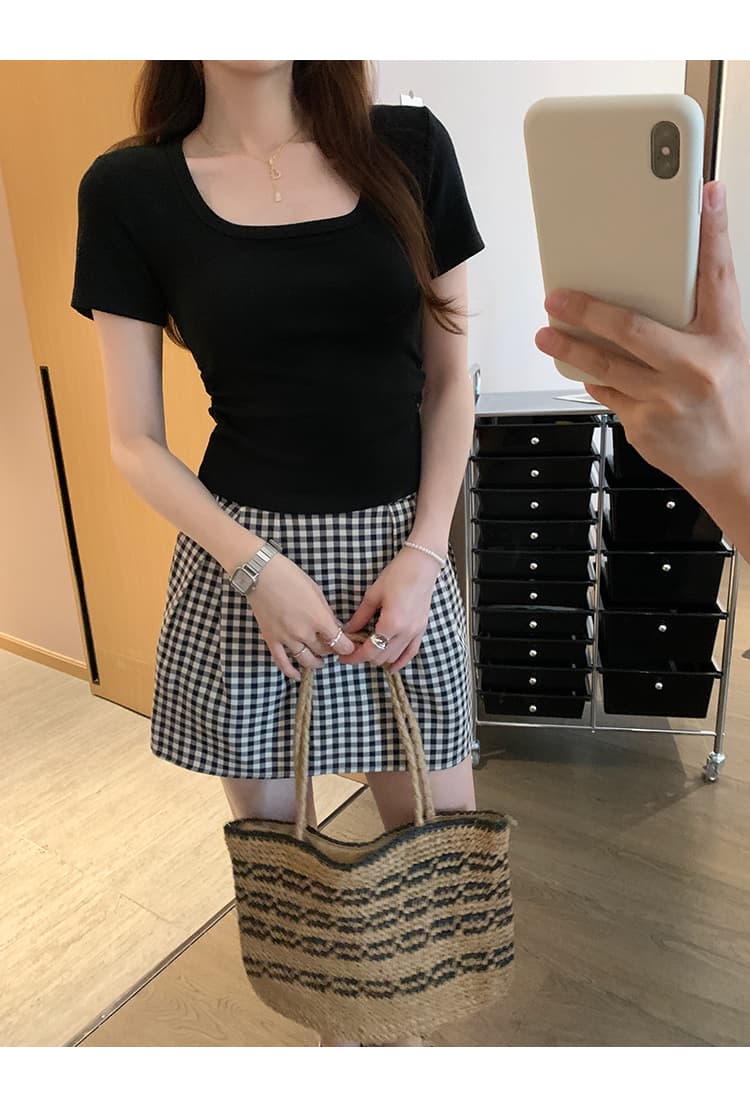 실행 금액 섹션 아니요 돌아 가기 실사 한 부서 미니멀리즘 캐주얼 섹션 u 칼라 긍정적 인 어깨 반팔 티셔츠 여성 2025 여름 새로운 상세 이미지 28