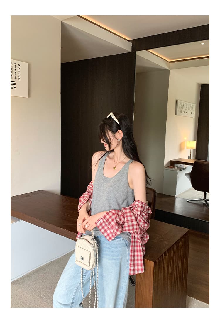 실사 민소매 루즈핏 화이트 캐미솔 여름 새로운 고급 센스 미니멀리즘 인사이드 가져 가라. 만나는 외출용 맨위 상세 이미지 18