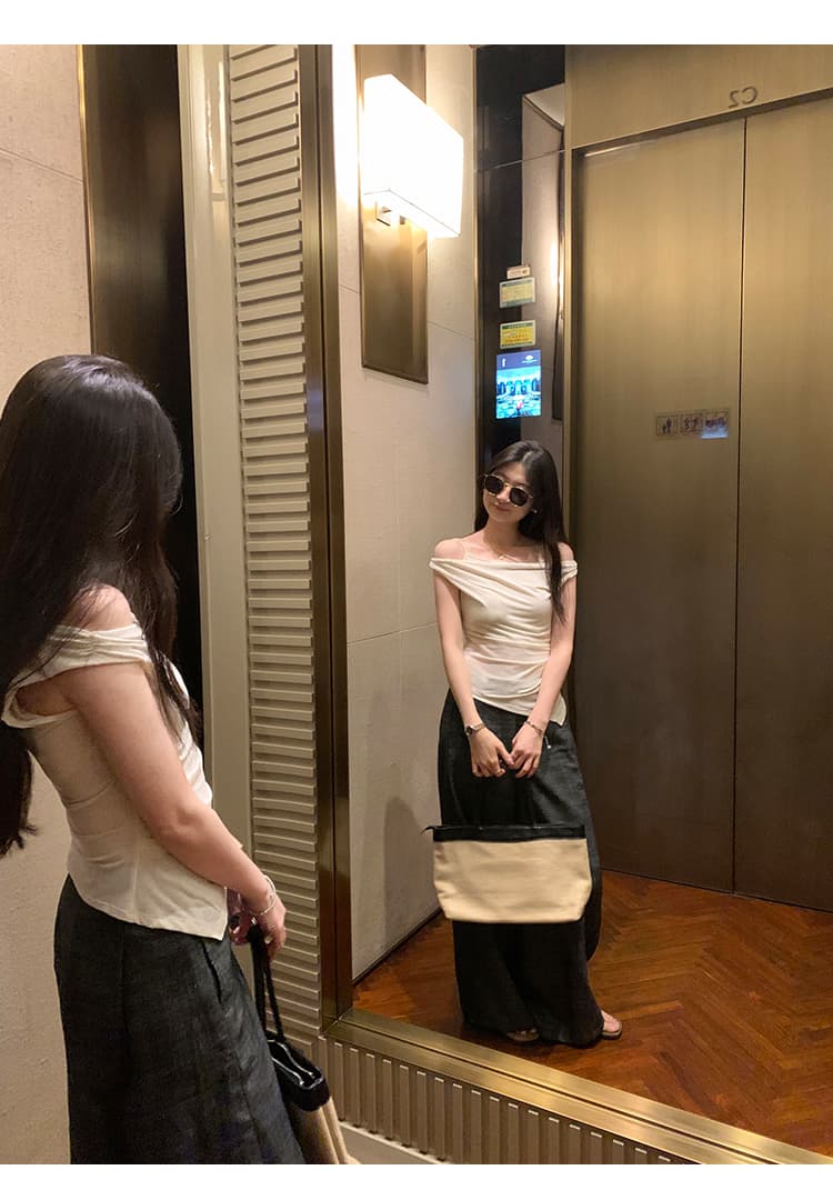 실사 그림 한 부서 민소매 흔들다 칼라 페이크 레이어드 조끼 여성 여름 2026 새로운 몸매 가꾸기 불규칙 슬립 맨위 상세 이미지 9