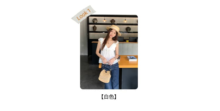 실사 그림 나비 매듭 V넥 Feifei 소매 쉬폰 블라우스 티셔츠 여성 2026 여름 새로운 자이언트 잘 생긴 ~ 중 아니요 명중 섹션 맨위 상세 이미지 6