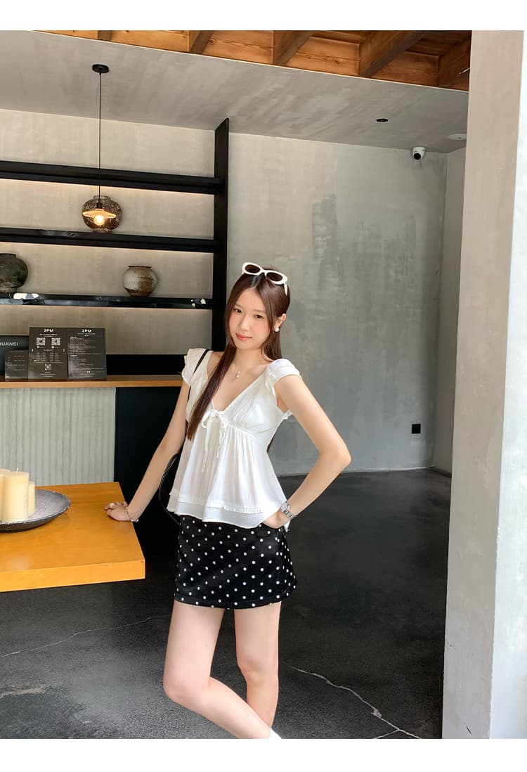 실사 그림 나비 매듭 V넥 Feifei 소매 쉬폰 블라우스 티셔츠 여성 2026 여름 새로운 자이언트 잘 생긴 ~ 중 아니요 명중 섹션 맨위 상세 이미지 12
