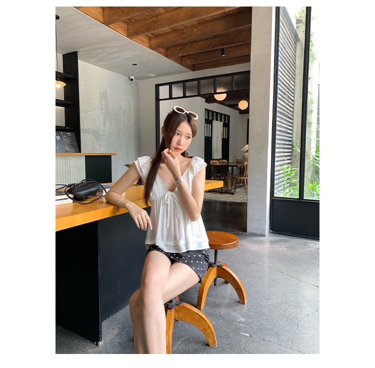 실사 그림 나비 매듭 V넥 Feifei 소매 쉬폰 블라우스 티셔츠 여성 2026 여름 새로운 자이언트 잘 생긴 ~ 중 아니요 명중 섹션 맨위 상세 이미지 18