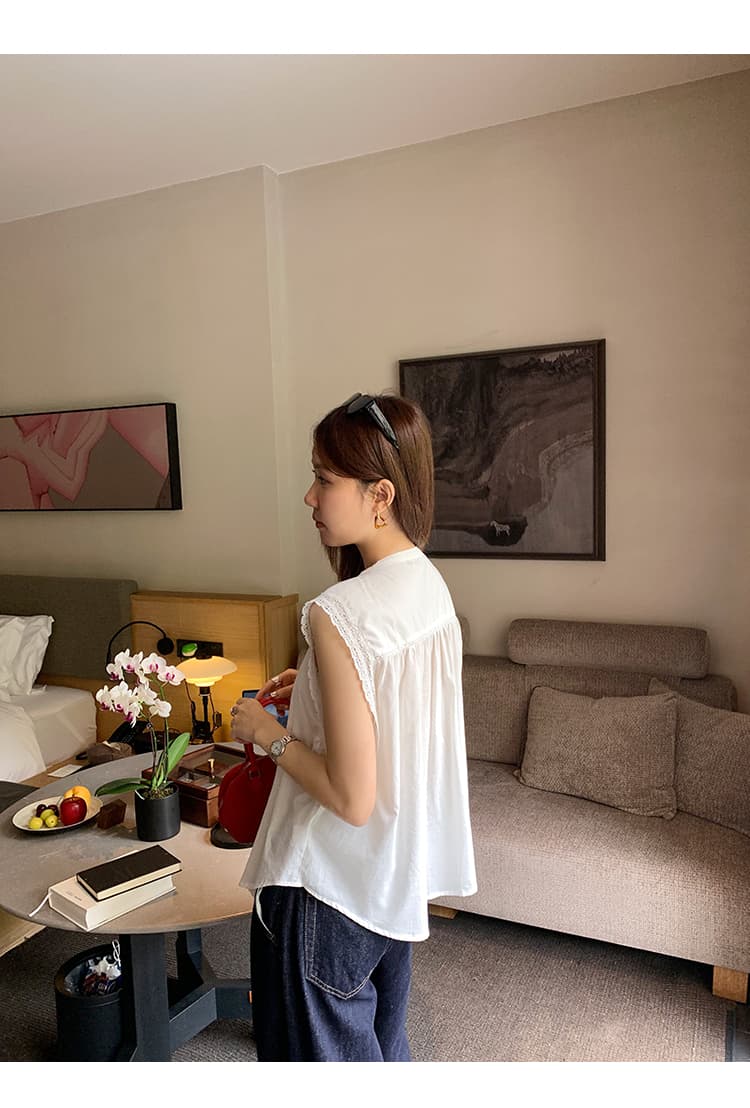 실사 그림 순면 레이스 단추 라운드 넥 민소매 셔츠 여자 여름 2026 새로운 프랑스식 예술 계열 맨위 상세 이미지 20