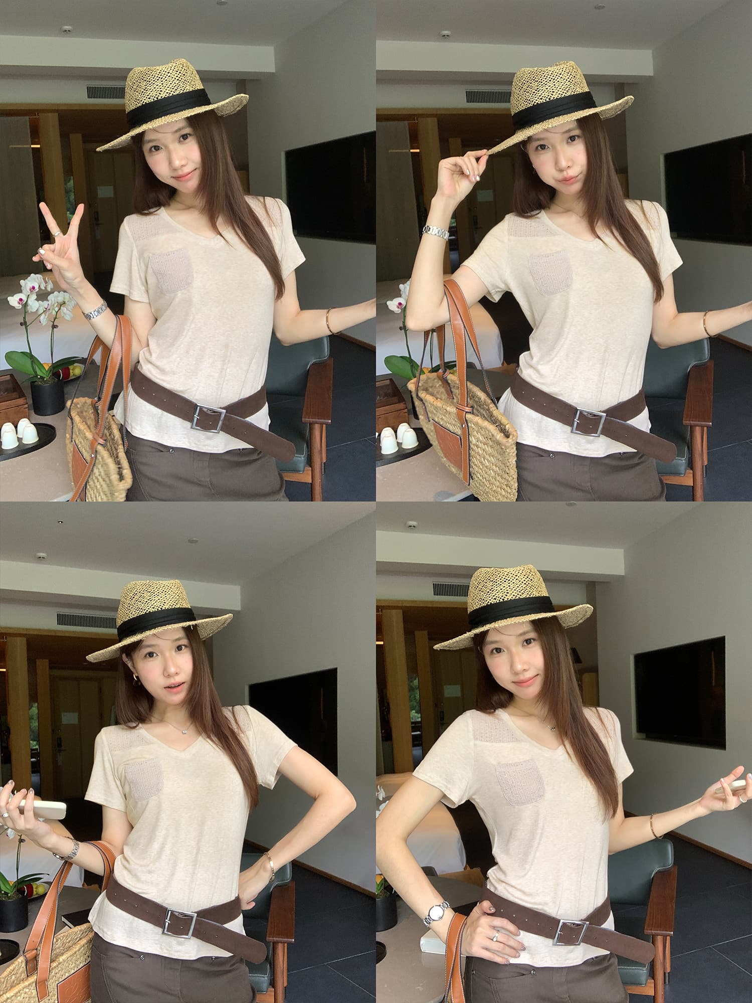 실사 그림 한 부서 몸매 가꾸기 주머니 디자인 V넥 반팔 양모 티셔츠 2026 새로운 올해 인기 폭발 맨위 이미지 5