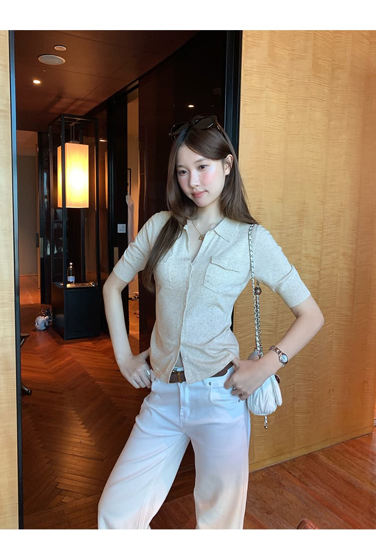실사 그림 한 부서 주머니 디자인 단추 폴로 칼라 POLO 셔츠 여자 2026 새로운 얇은 스타일 오픈 가디건 맨위 상세 이미지 10