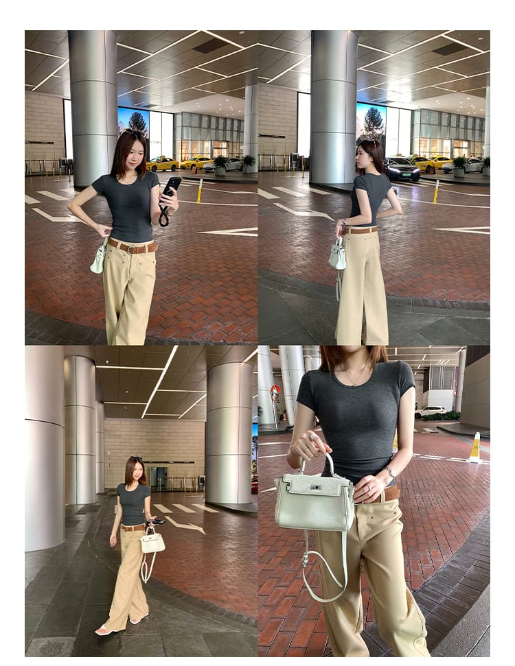 실사 그림 아메리칸 핫걸 긍정적 인 어깨 몸매 가꾸기 라운드 넥 반팔 티셔츠 여성 여름 2026 새로운 쇼트 스타일 작은 맨위 상세 이미지 13
