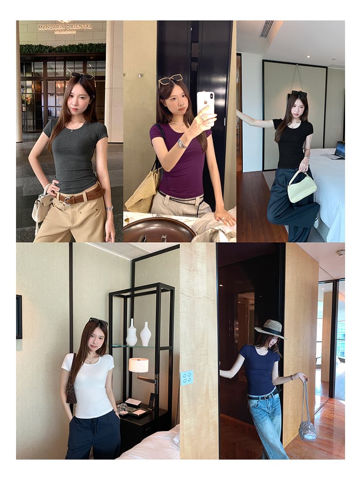 실사 그림 아메리칸 핫걸 긍정적 인 어깨 몸매 가꾸기 라운드 넥 반팔 티셔츠 여성 여름 2026 새로운 쇼트 스타일 작은 맨위 상세 이미지 19