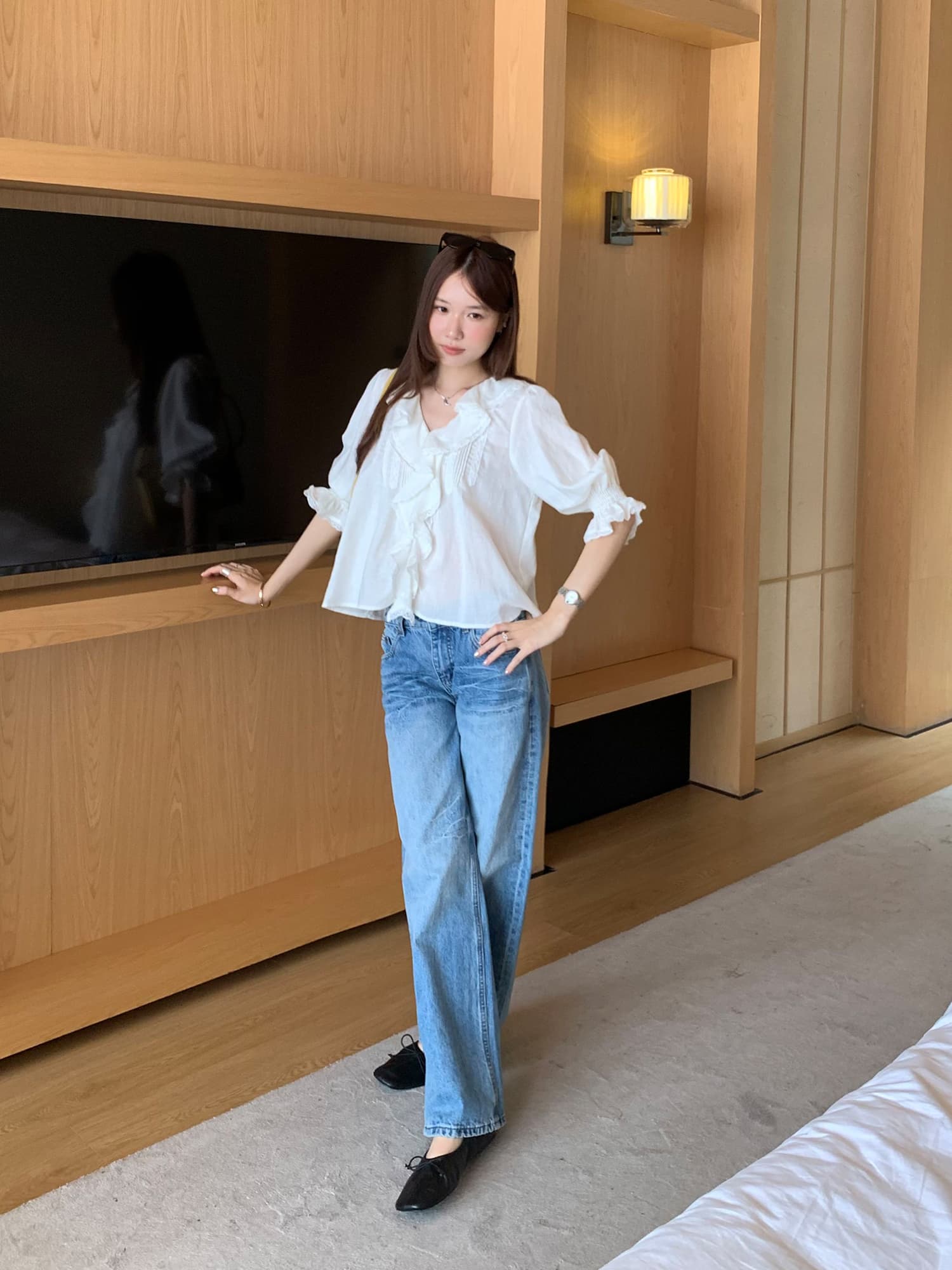 실사 그림 프랑스식 몸매 가꾸기 프릴 V넥 거품 소매 티셔츠 여성 2026 여름 새로운 매우 요정 매우 Chic ~ 중 맨위 이미지 3