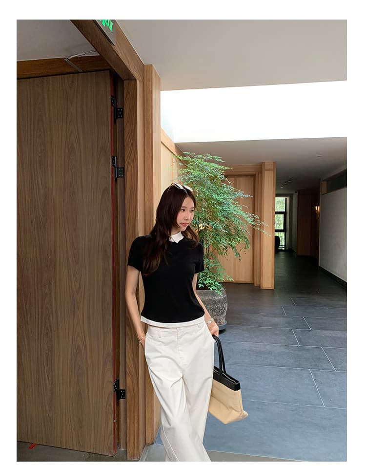 실사 그림 회색 폴로 칼라 페이크 레이어드 반팔 티셔츠 여성 여름 2026 새로운 튀김 거리 고유 한 아름다운 맨위 상세 이미지 22