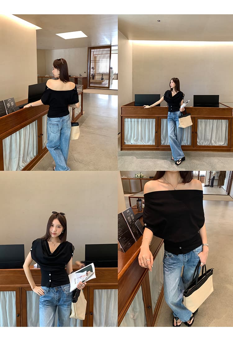 실사 그림 디자인 센스 작은 대중 단추 흔들다 칼라 반팔 티셔츠 여성 2026 여름 새로운 프랑스식 아름다운 맨위 상세 이미지 15