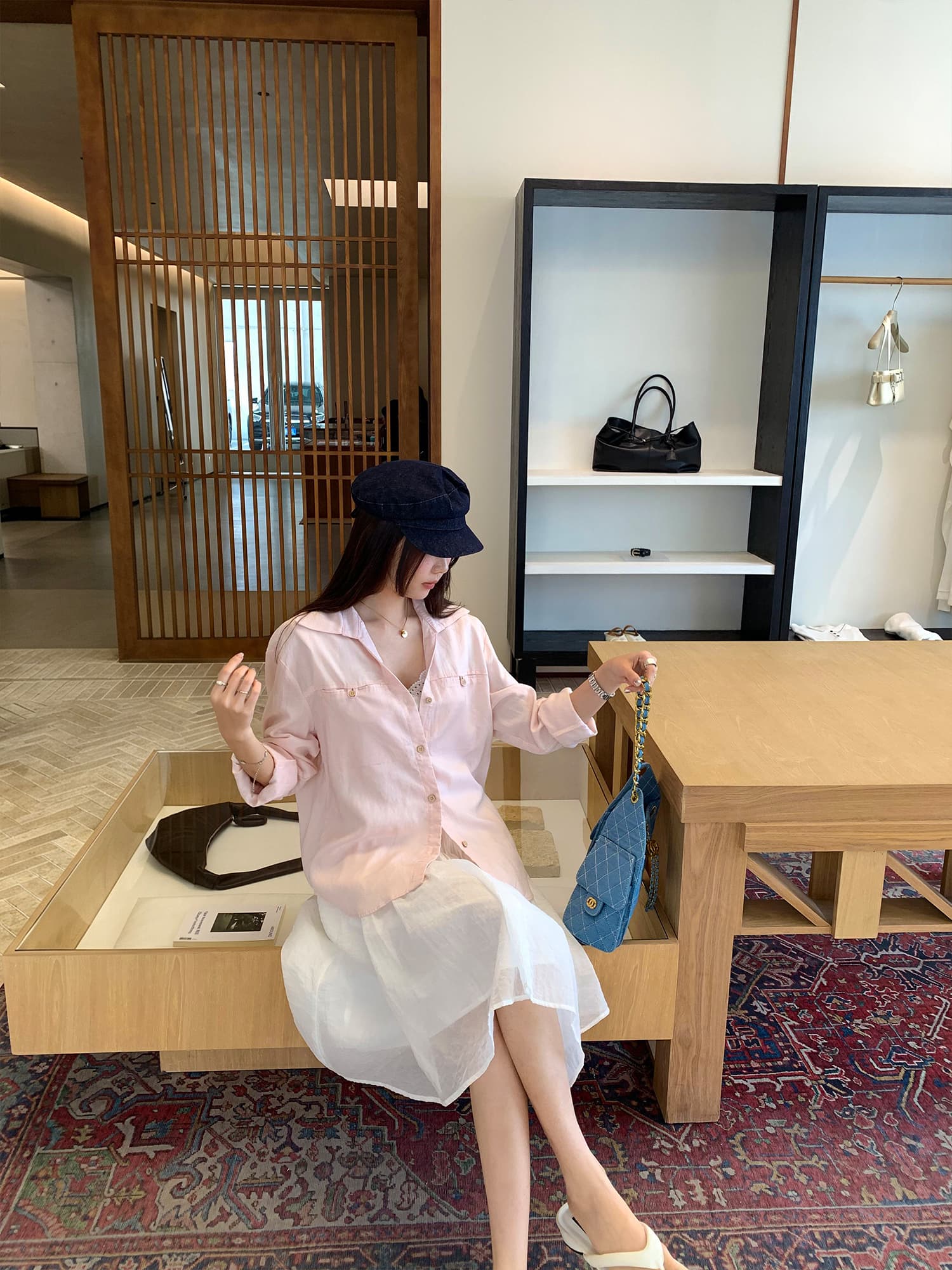 실사 그림 한국 스타일 폴로 칼라 셔츠 여성 긴 소매 더블 주머니 금속 버클 출퇴근 품격 맨위 이미지 3