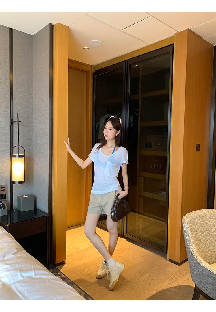 실사 그림 고급 센스 화이트 u 칼라 반팔 티셔츠 여성 여름 2026 새로운 슈퍼 화재 연령 감소 몸매 가꾸기 사소한 맨위 상세 이미지 11