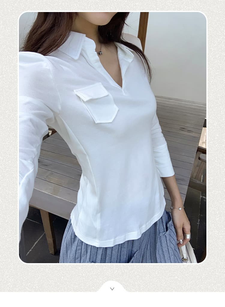 실사 그림 출퇴근 착용 가져 가라. 화이트 반 개방 칼라 긴팔 티셔츠 여자 2026 새로운 고유 한 슈퍼 잘 생긴 맨위 상세 이미지 2