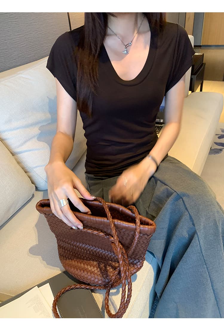 실사 그림 주간 실크 양모 높음 지혜 동적 화이트 u 칼라 반팔 티셔츠 여성 여름 2026 새로운 그레이트 봐. 의류 상세 이미지 31