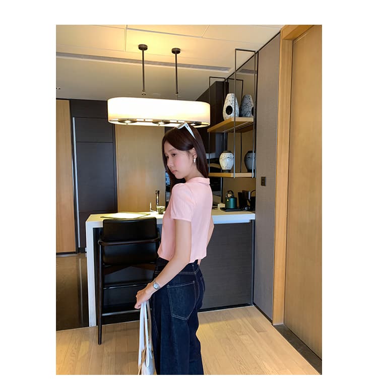 실사 그림 순면 활력 가벼운 일 바람 핑크색 폴로 칼라 반팔 티셔츠 여성 여름 2026 새로운 높음 지혜 동적 맨위 상세 이미지 16