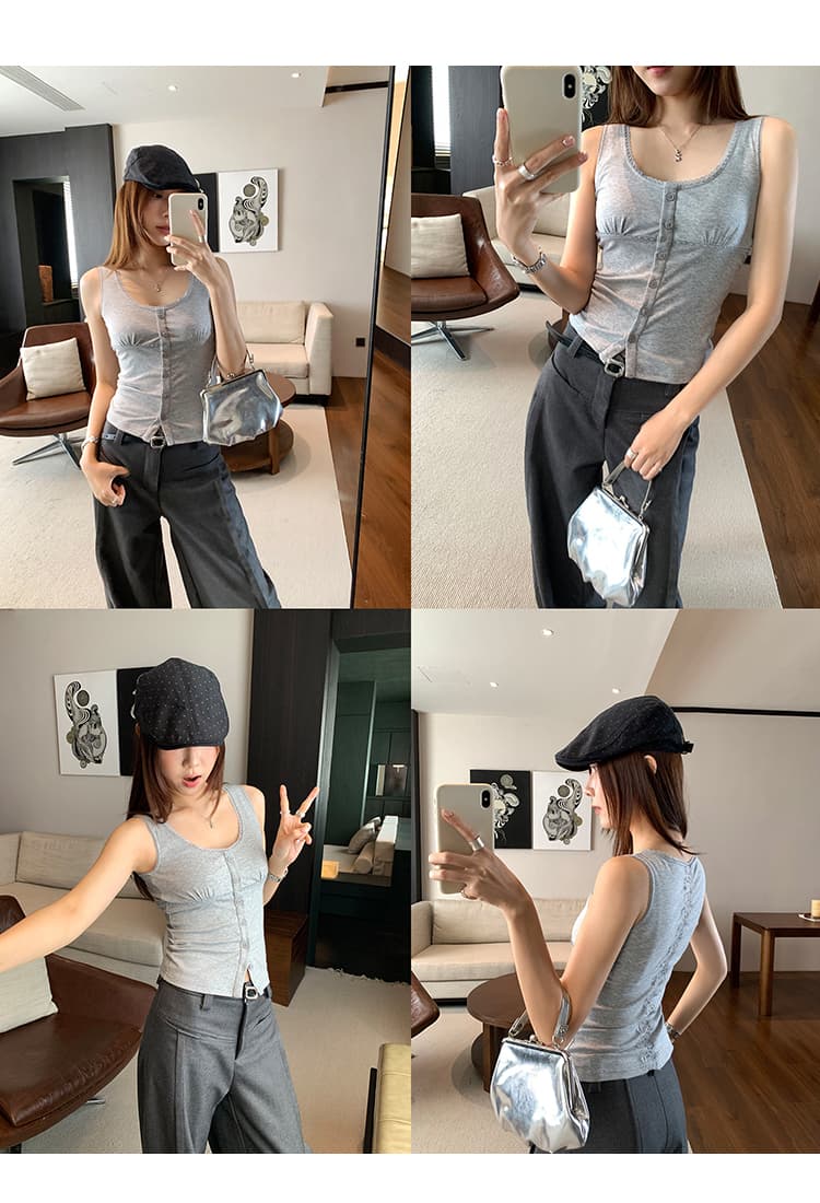 실사 그림 라이 경기 서울 주간 실크 u 칼라 레이스 측면 단추 민소매 조끼 여성 여름 2026 새로운 아름다운 슬립 상세 이미지 10