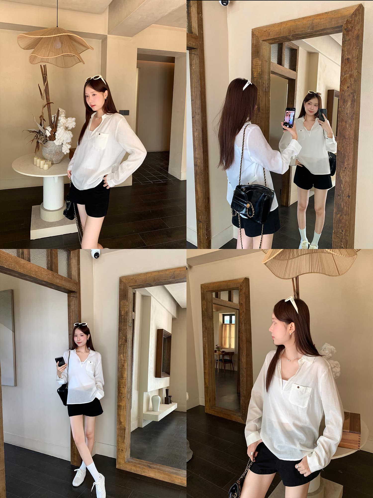 실사 그림 루즈핏 주머니 디자인 단추 POLO 칼라 셔츠 여자 2026 여름 새로운 코치 사소한 맨위 이미지 4
