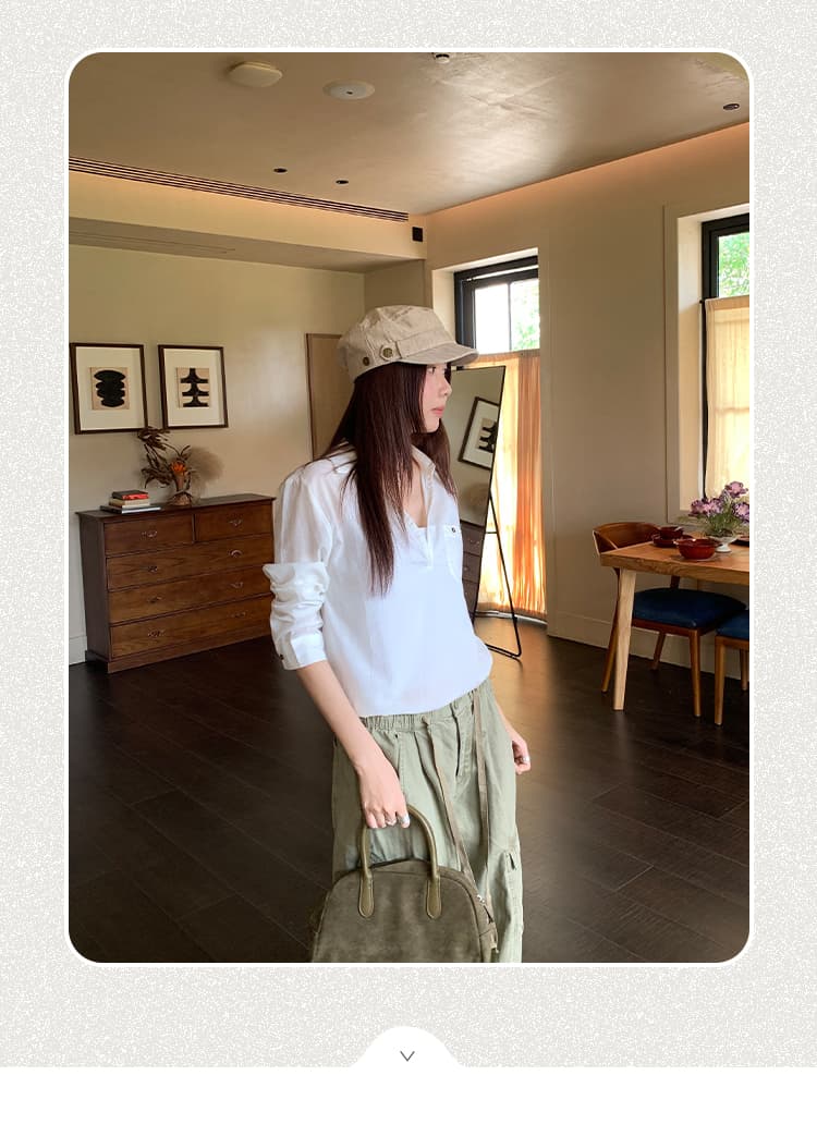 실사 그림 루즈핏 주머니 디자인 단추 POLO 칼라 셔츠 여자 2026 여름 새로운 코치 사소한 맨위 상세 이미지 2