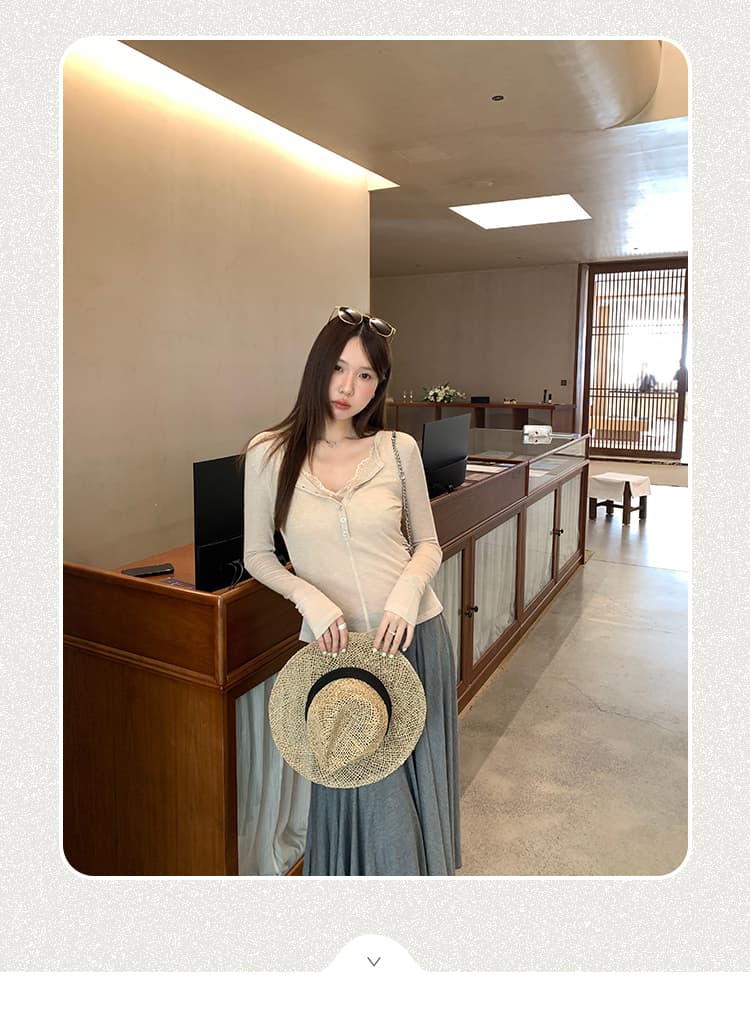 실사 그림 주간 실크 양모 반 개방 칼라 레이스 단추 긴팔 티셔츠 여성 2026 가을 새로운 디자인 센스 맨위 상세 이미지 2