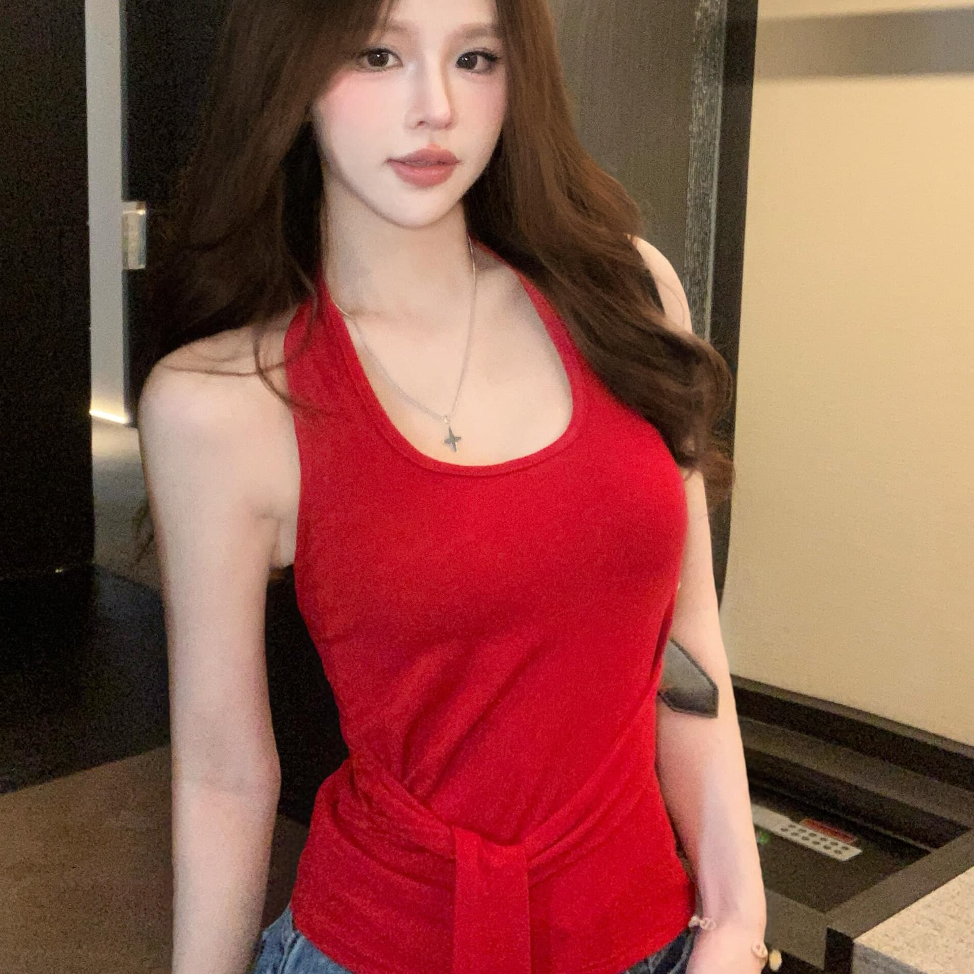 260 그램 사람들 면 홀로우 아웃 아름다움 뒤로 황색 행침 목 조끼 여성 여름 스트랩 몸매 가꾸기 민소매 인사이드 잡아라. 의류 트렌디 이미지 5