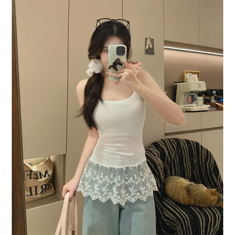 벨트 가슴 패드 레이스 랩스커트팬츠 레이스 캐미솔 인사이드 가져 가라. 스택 착용 여름 만나는 몸매 가꾸기 외출용 맨위