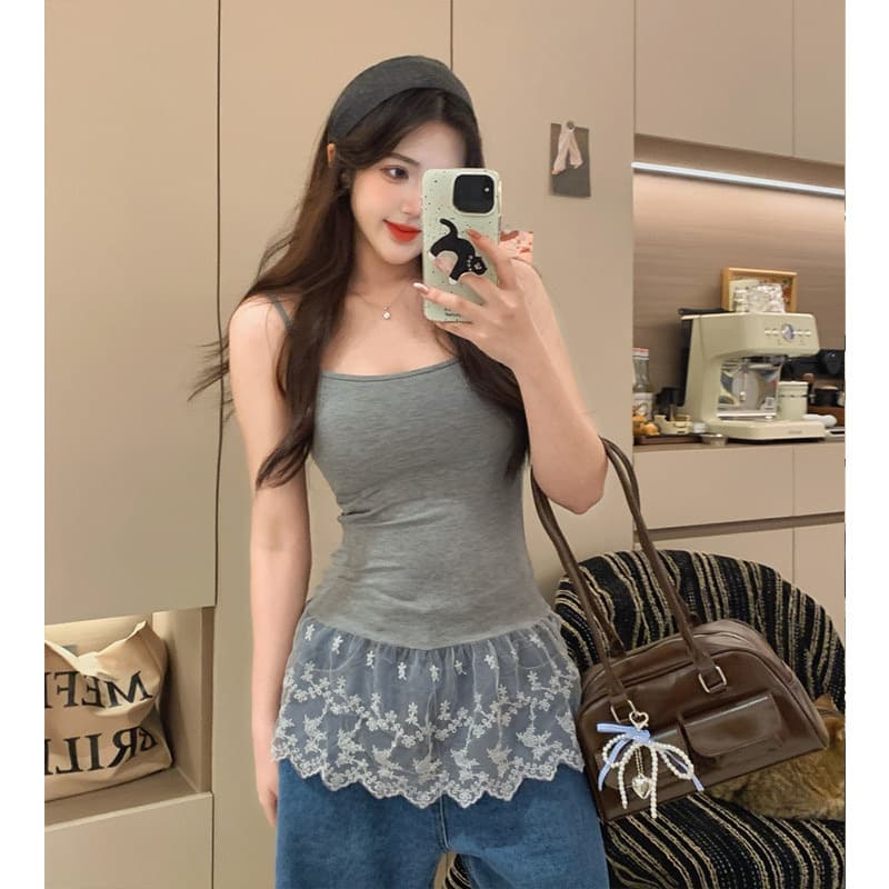 벨트 가슴 패드 레이스 랩스커트팬츠 레이스 캐미솔 인사이드 가져 가라. 스택 착용 여름 만나는 몸매 가꾸기 외출용 맨위 이미지 2
