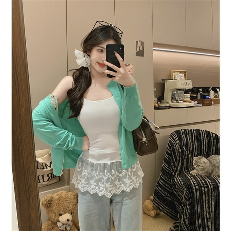 벨트 가슴 패드 레이스 랩스커트팬츠 레이스 캐미솔 인사이드 가져 가라. 스택 착용 여름 만나는 몸매 가꾸기 외출용 맨위 상세 이미지 3