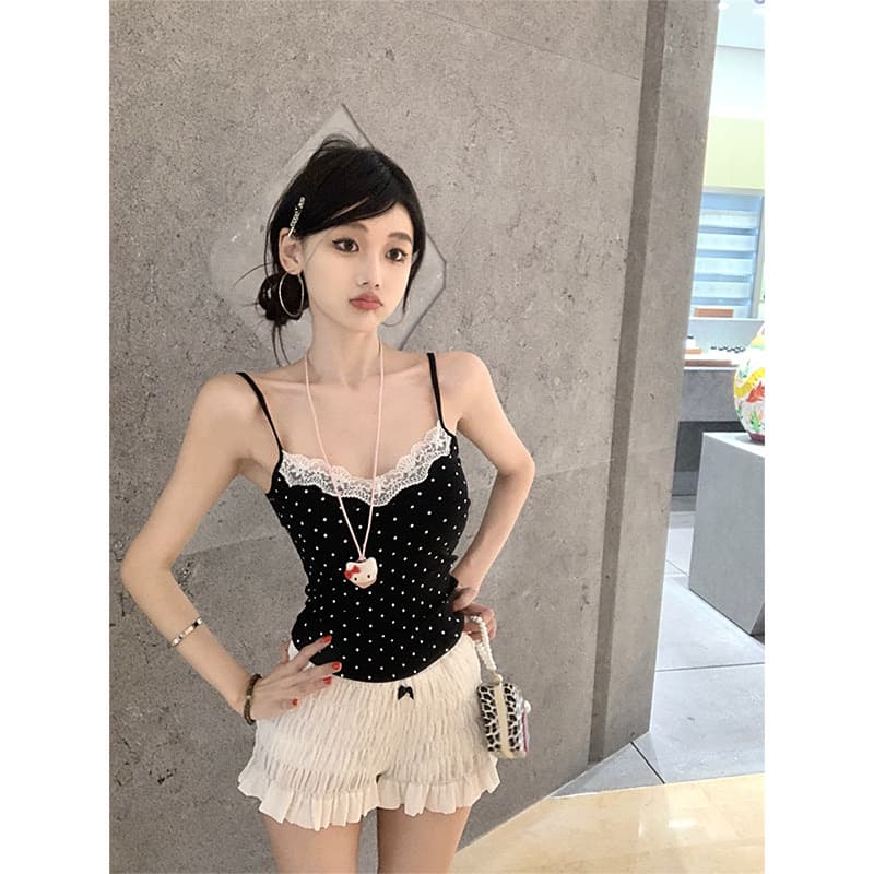 벨트 가슴 패드 순수한 욕망 작은 샤넬 스타일 화이트 광장 칼라 레이스 측면 캐미솔 여름 한 부서 외국 가스