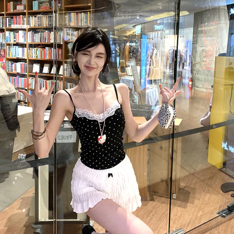 벨트 가슴 패드 순수한 욕망 작은 샤넬 스타일 화이트 광장 칼라 레이스 측면 캐미솔 여름 한 부서 외국 가스 상세 이미지 3