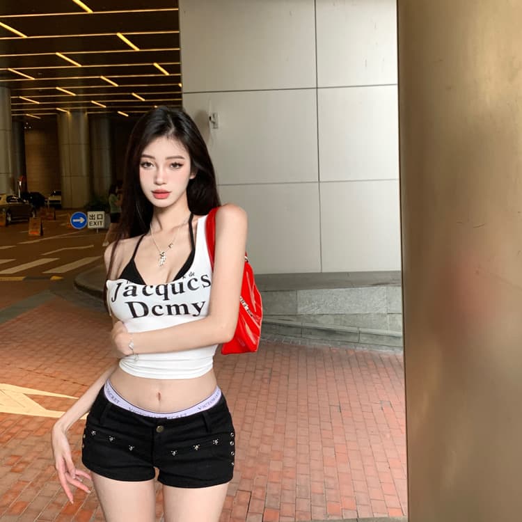 핫걸 슬립 작은 조끼 여성 여름 순수한 욕망 화이트 아메리칸 뜨거운 민소매 섹시함 쇼트 스타일 인사이드 잡아라. 의류 외출용 이미지 3