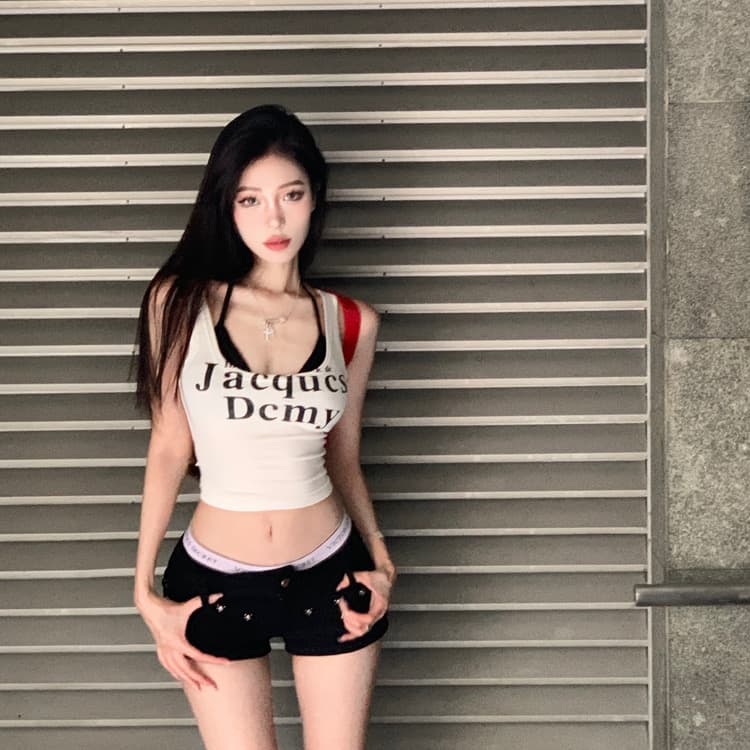 핫걸 슬립 작은 조끼 여성 여름 순수한 욕망 화이트 아메리칸 뜨거운 민소매 섹시함 쇼트 스타일 인사이드 잡아라. 의류 외출용 상세 이미지 1