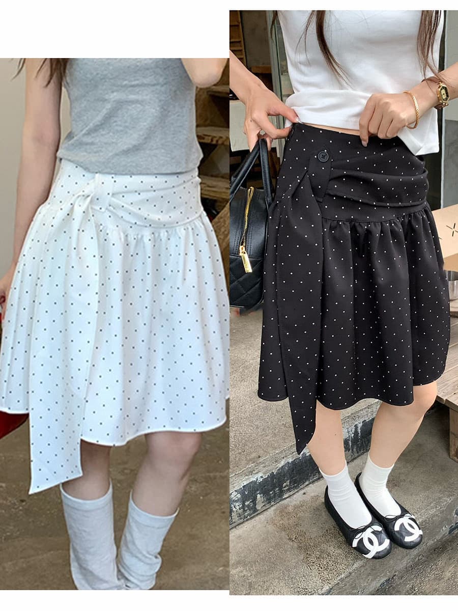 디자인 센스 miu 부서 회색 도트 무늬 반신 스커트 여성 여름 하이웨이스트 슬림해 보이는 다용도 표지 넓적 다리 한 마디 미니 스커트