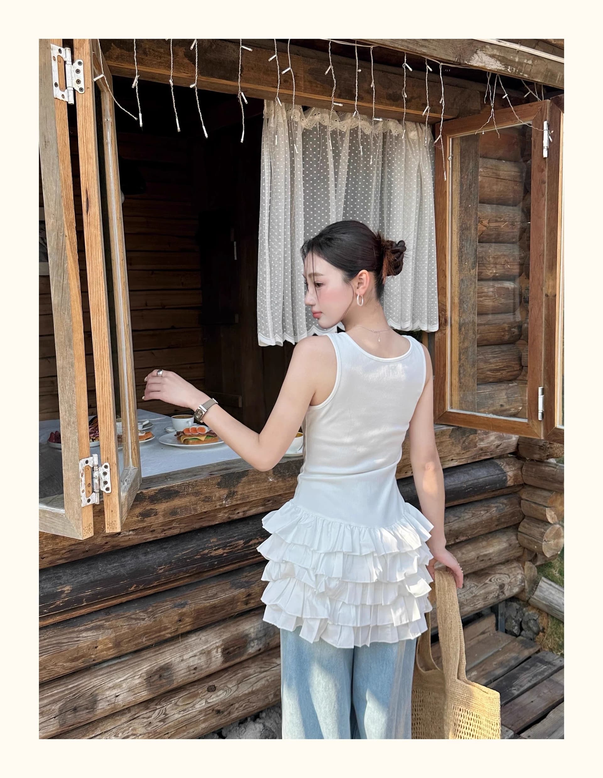 화이트 꽃밭 광장 칼라 조끼 여성 드레스 여름 달콤함 미니 스커트 트렌디 이미지 2