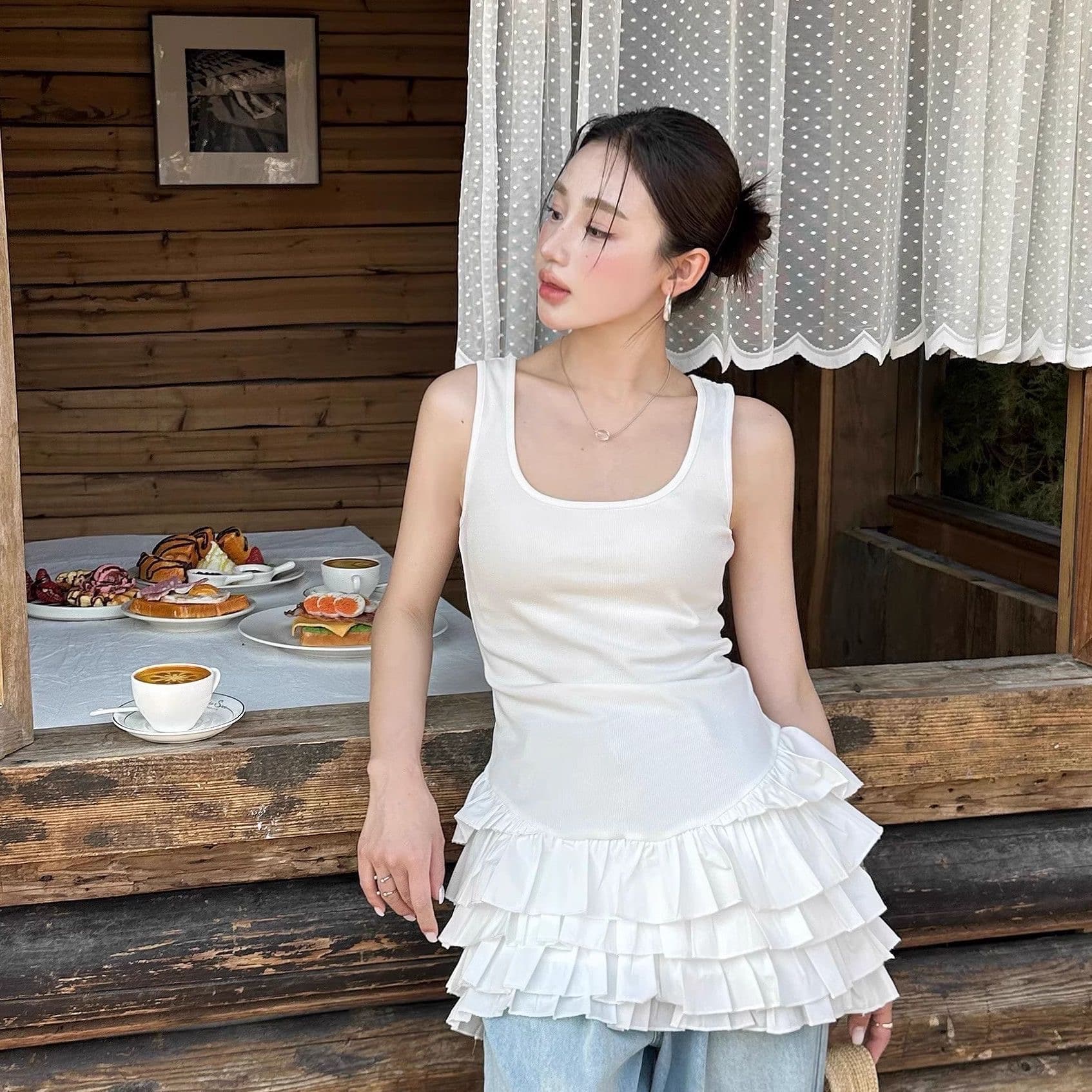 화이트 꽃밭 광장 칼라 조끼 여성 드레스 여름 달콤함 미니 스커트 트렌디