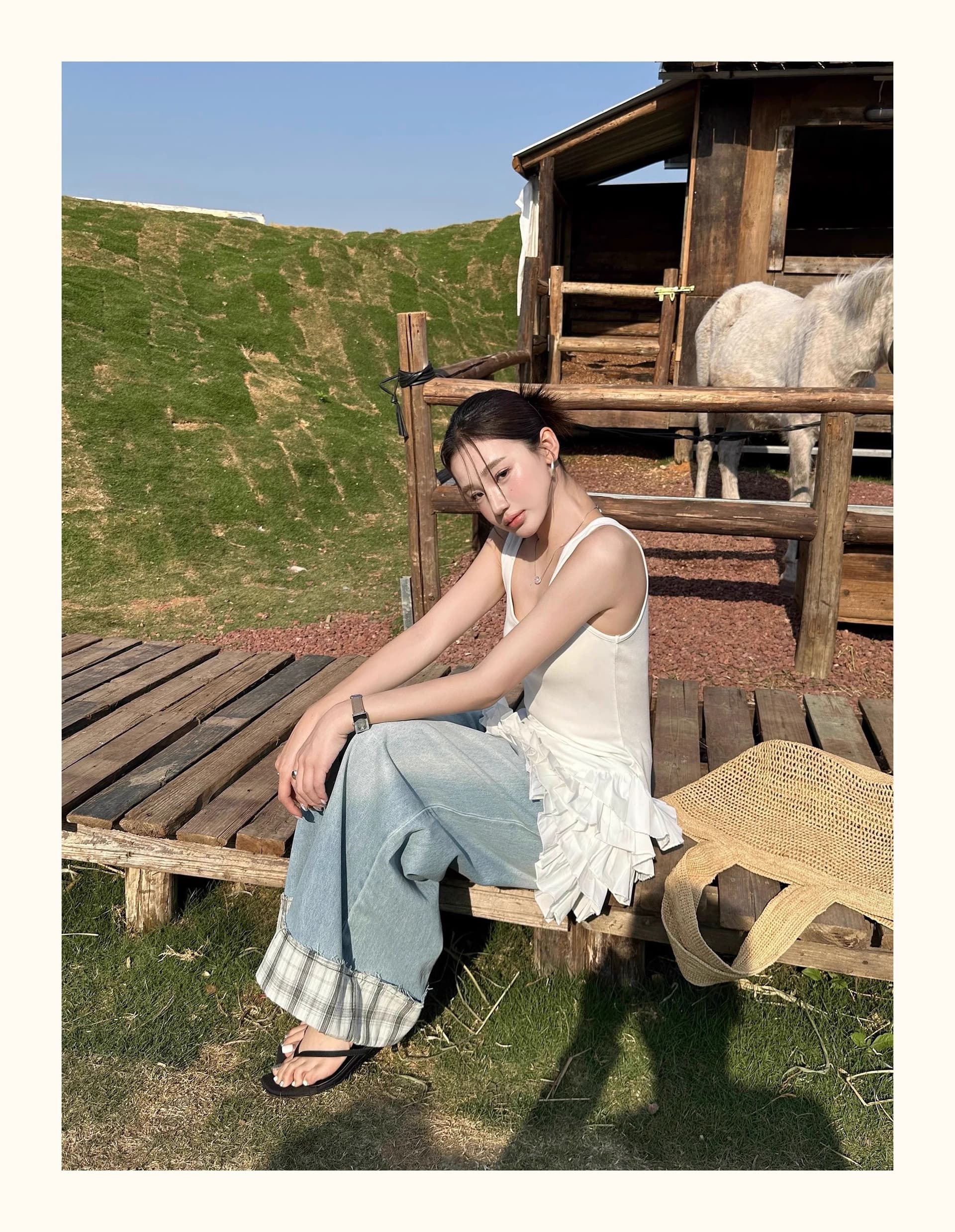 화이트 꽃밭 광장 칼라 조끼 여성 드레스 여름 달콤함 미니 스커트 트렌디 상세 이미지 4
