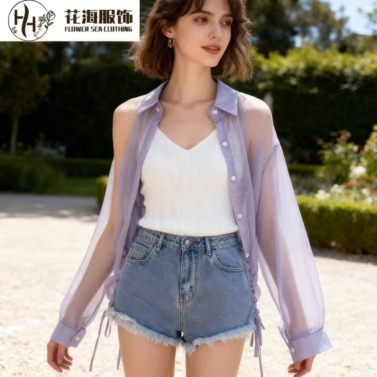 자외선 차단 옷 여성 여름 얇은 스타일 셔츠 루즈핏 재킷 긴팔 2026 년 새로운 쉬폰 오픈 가디건 외부 잡아라. 의류 이미지 3
