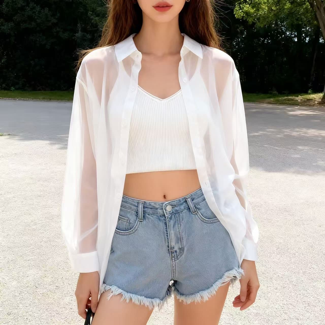 자외선 차단 옷 여성 여름 얇은 스타일 셔츠 루즈핏 재킷 긴팔 2026 년 새로운 쉬폰 오픈 가디건 외부 잡아라. 의류 상세 이미지 3