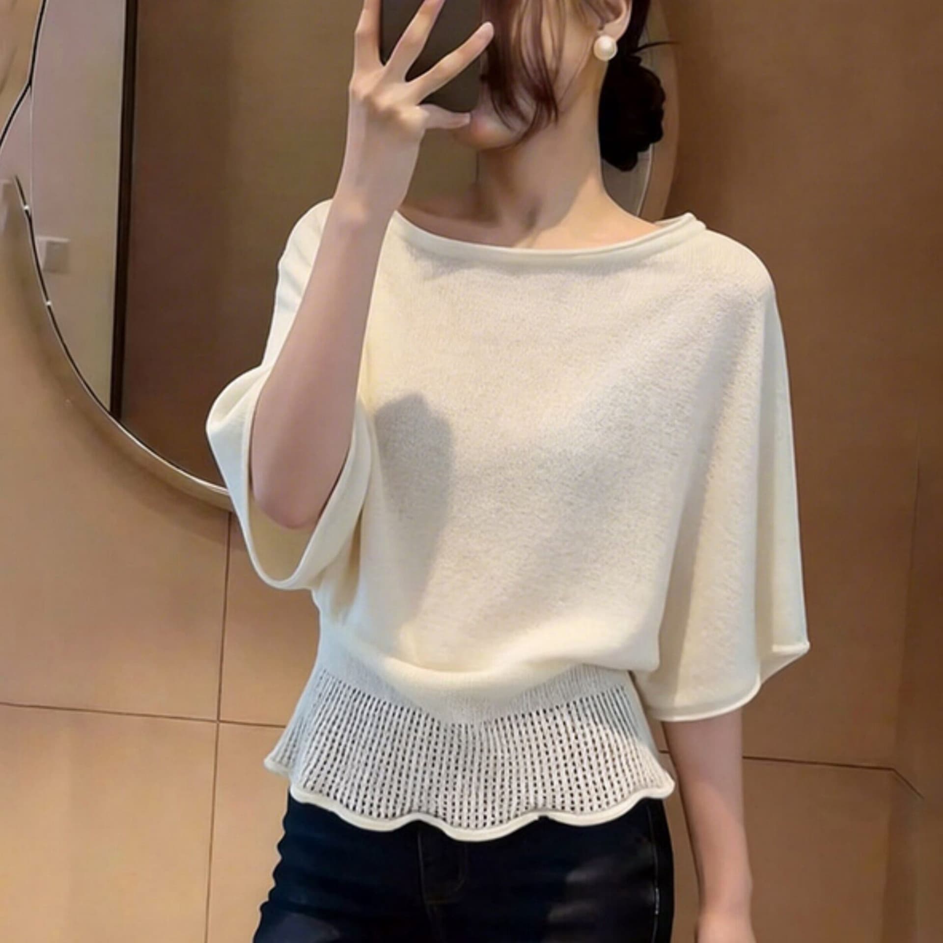 프랑스식 홀로우 아웃 자외선 차단 니트 스웨터 여성 여름 루즈핏 느긋한 바람 외부 가져 가라. 블라우스 얇은 스타일 맨위 상세 이미지 3