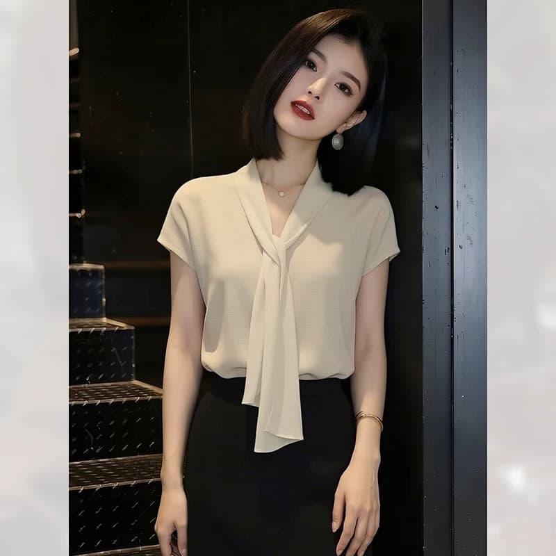 아름다운 부드러운 우아함 바람 셔츠 여성 의류 여름 2026 년 새로운 연령 감소 반팔 셔츠 맨위 고유 한 작은 셔츠