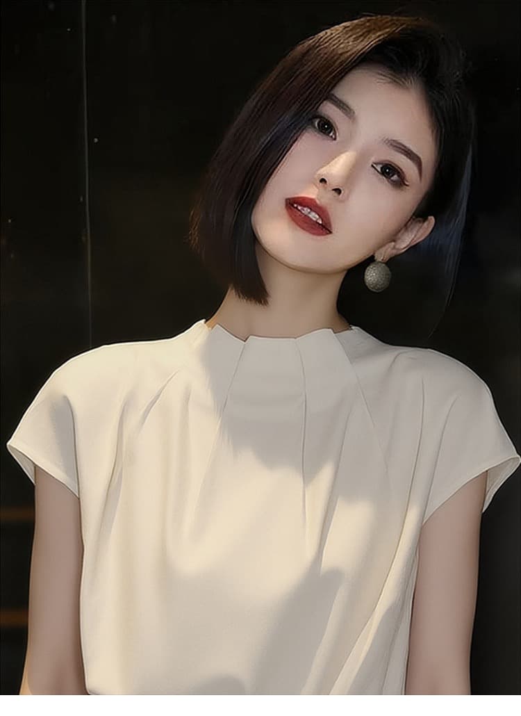 살구 색상 빛 럭셔리 Chic 반팔 셔츠 여성 의류 여름 2026 년 새로운 작은 셔츠 디자인 센스 아름다운 프랑스식 셔츠 이미지 3