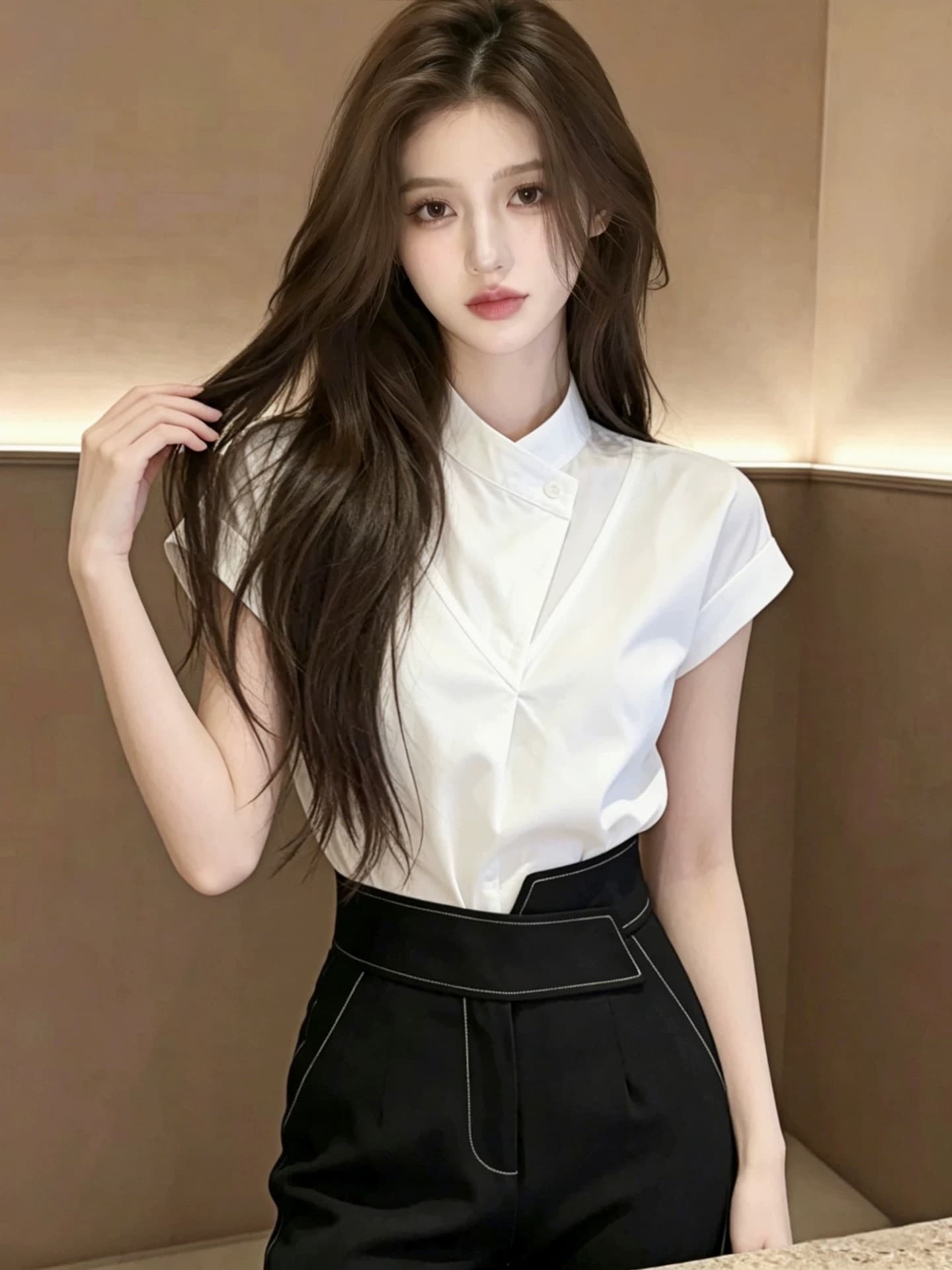 화이트 스탠드 칼라 반팔 셔츠 여자 2026 새로운 여름 슈퍼 화재 연령 감소 프랑스식 사소한 Chic 맨위 셔츠 이미지 2