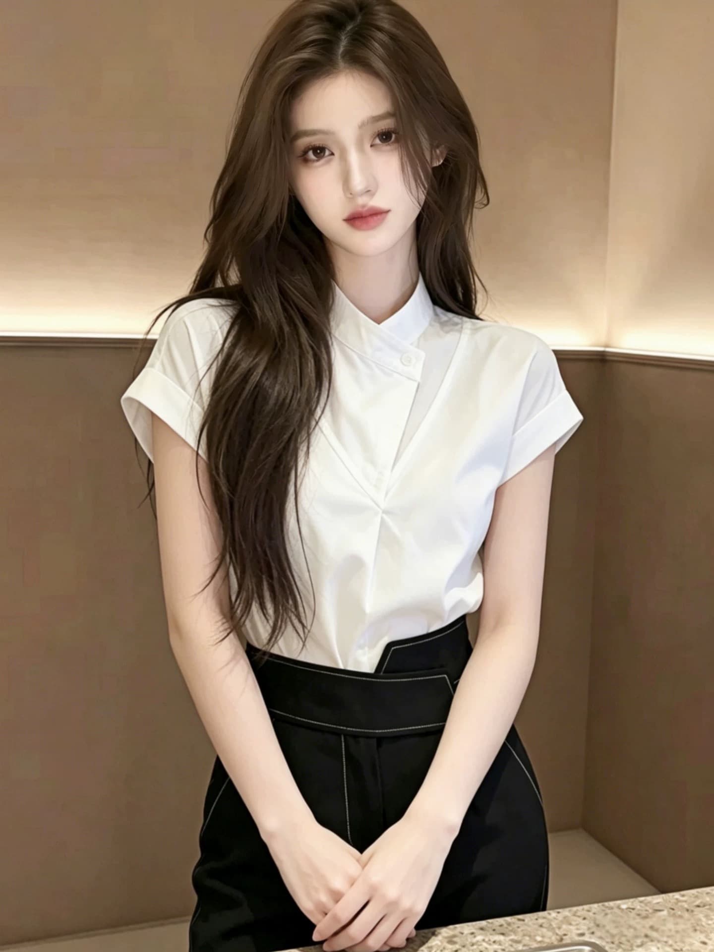 화이트 스탠드 칼라 반팔 셔츠 여자 2026 새로운 여름 슈퍼 화재 연령 감소 프랑스식 사소한 Chic 맨위 셔츠 이미지 3